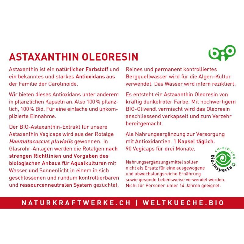 Astaxanthin Oleoresin bio - 90 Vegicaps à 595 mg - NaturKraftWerke