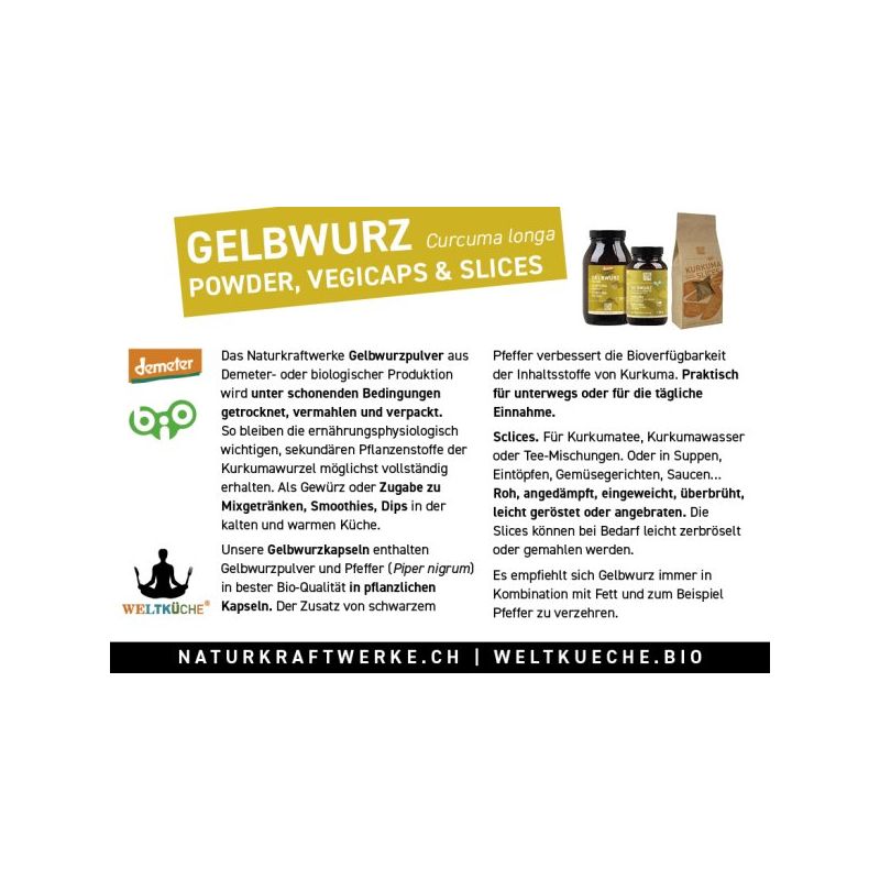 Gelbwurz und schwarzer Pfeffer BIO - 180 Vegicaps à 495 mg - NaturKraftWerke