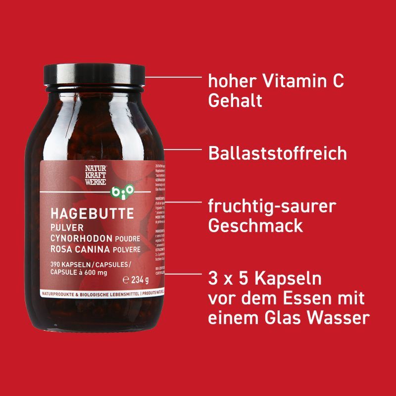 Hagebutte - 390 Vegicaps à 600 mg BIO - NaturKraftWerke