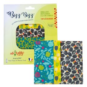 Kit de 3 Bizz-Bizz rectangles (emballage alimentaire réutilisable en cire d'abeille bio) - S/M/L - Ah! Table