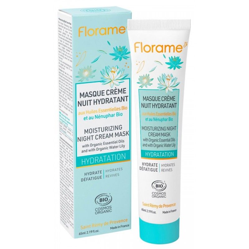 Feuchtigkeitsspendende BIO-Nachtmaske Florame - 65 ml - Gesichtspflege mit Hyaluronsäuren, COSMOS Organic zertifiziert