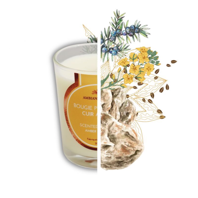 Pflanzliche Duftkerze mit Cade-Holzöl, Duft Amber-Leder - 400 g, ca. 45 Std. - Ambiance Cade