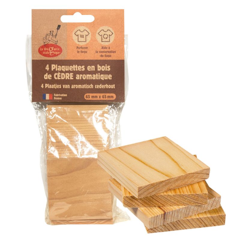 4 plaquettes en bois de cèdre aromatique - Protège et parfume le linge - 65 x 65 mm - La Droguerie écologique