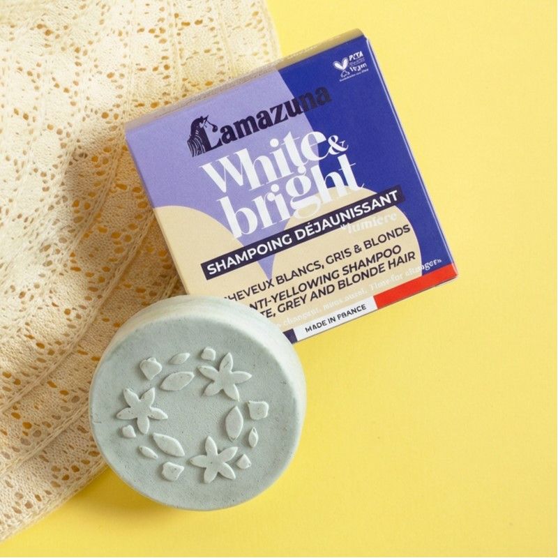 Anti-Gelbstich Festes Shampoo für weißes, graues & blondes Haar - White & Bright - 70g - Lamazuna