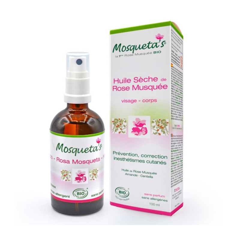 Huile Sèche de Rose Musquée Bio, Visage et corps - 100ml - Mosqueta's