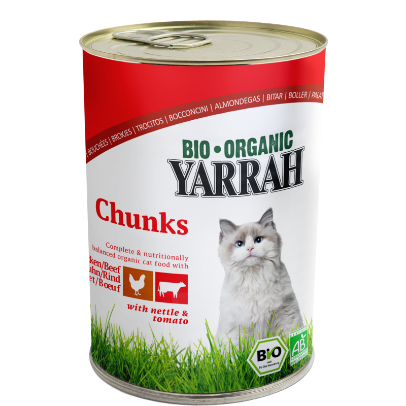 Bouchées pour chat au bœuf et au poulet en boîte - 405g - Yarrah Bio