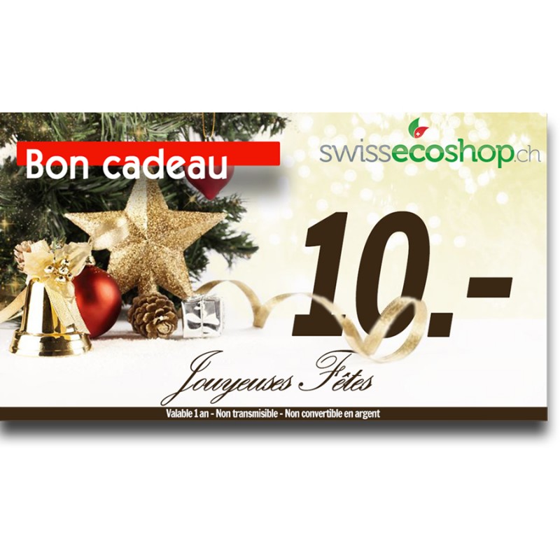 Bon Cadeaux "Joyeuses fêtes" d'une valeur de 10.- sur SwissEcoShop.ch