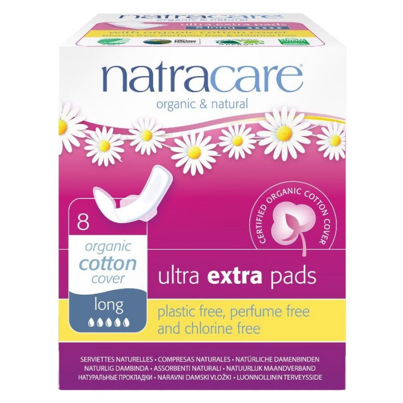 Serviette Ultra Extra Pads en coton biologique - Long - 8 pièces - Natracare