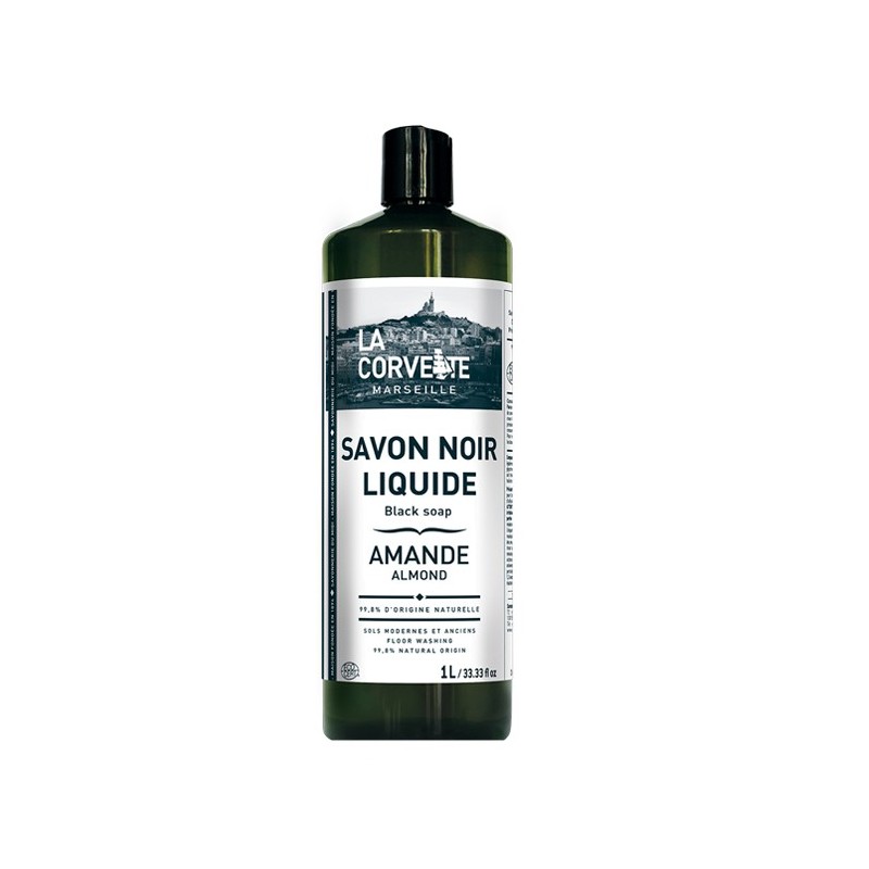 Savon Noir écologique liquide à l'huile de lin, parfumé à l'amande- 1 Litre - La Corvette (Marseille)
