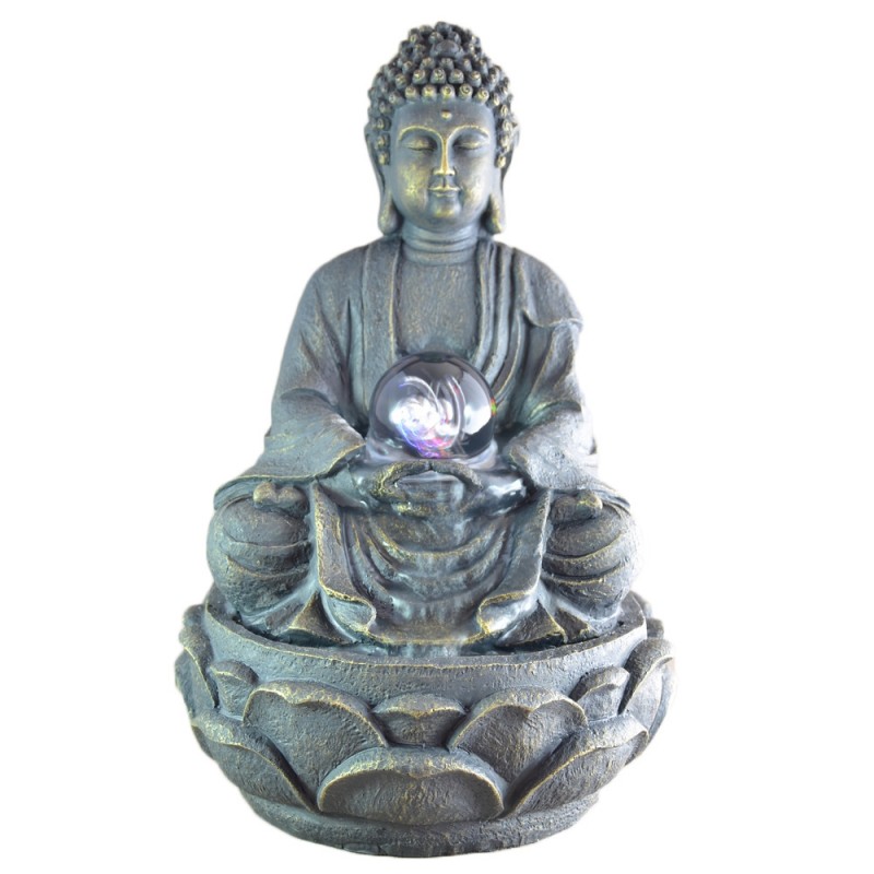 Fontaine à eau - Grand Bouddha Méditation (avec éclairage LED et boule) - Zen'Light