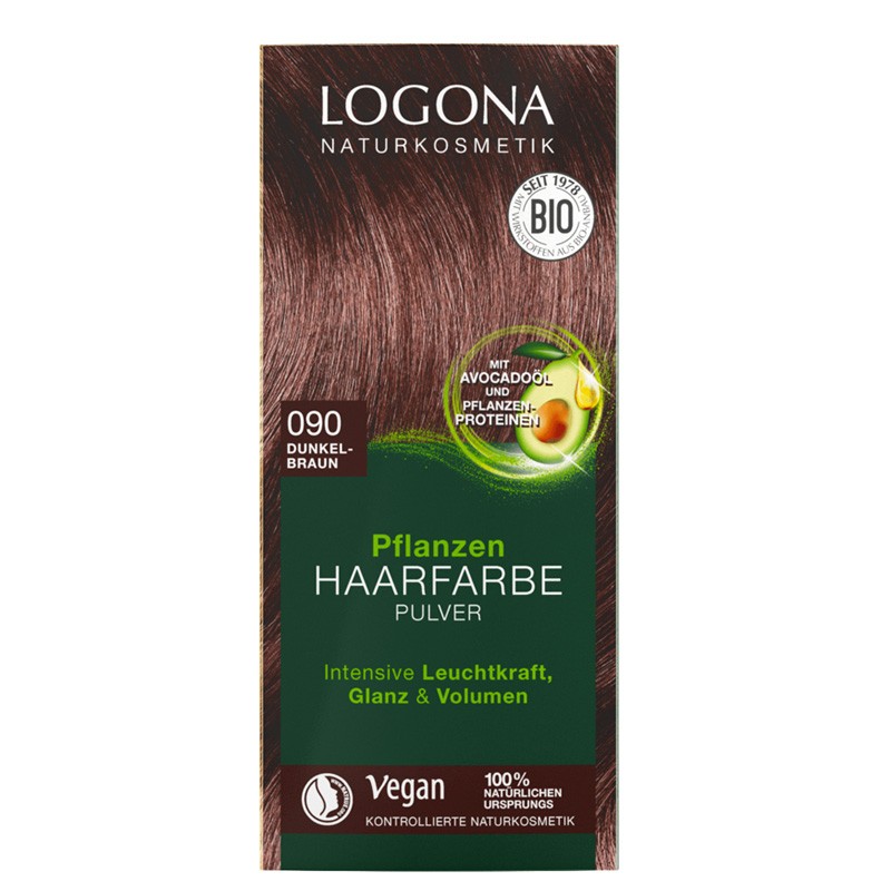Pflanzen-Haarfarbe-Pulver 090 - Dunkel-braun - 2x50g - Logona