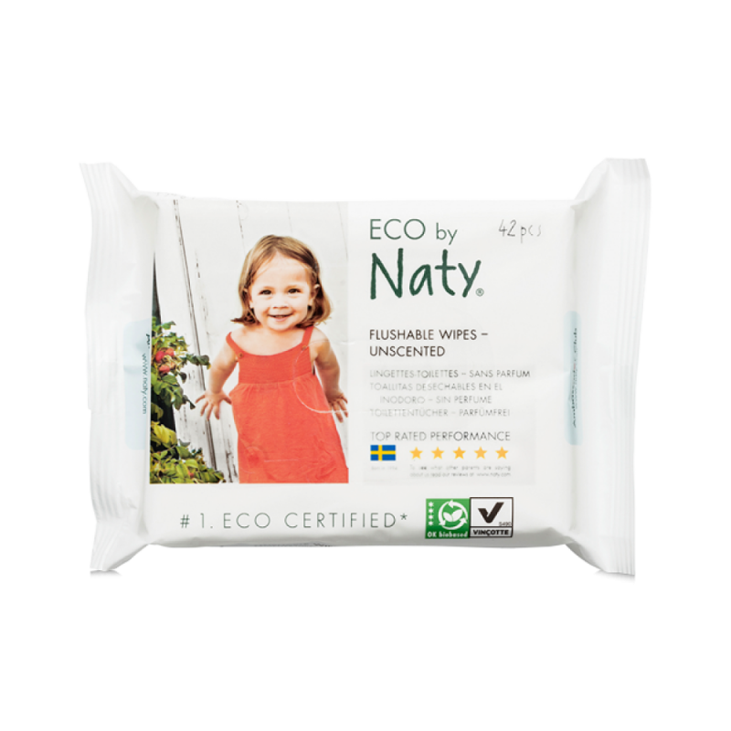Parfümfreie Baby-Toilettentücher, in der Toilette entsorgbar, 100% biologisch abbaubar - 42 Stück - ECO by Naty
