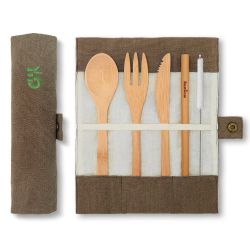 Set de couverts en bambou réutilisable avec pochette en coton - Vin - Bambaw