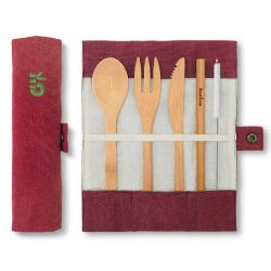 Set de couverts en bambou réutilisable avec pochette en coton - Olive - Bambaw