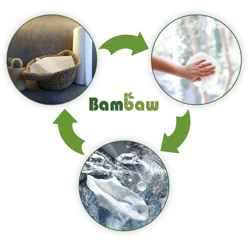 Tovagliolo di carta di bambù riutilizzabile (lavabile) - 1 rotolo ( 65 rotoli) - Bambaw