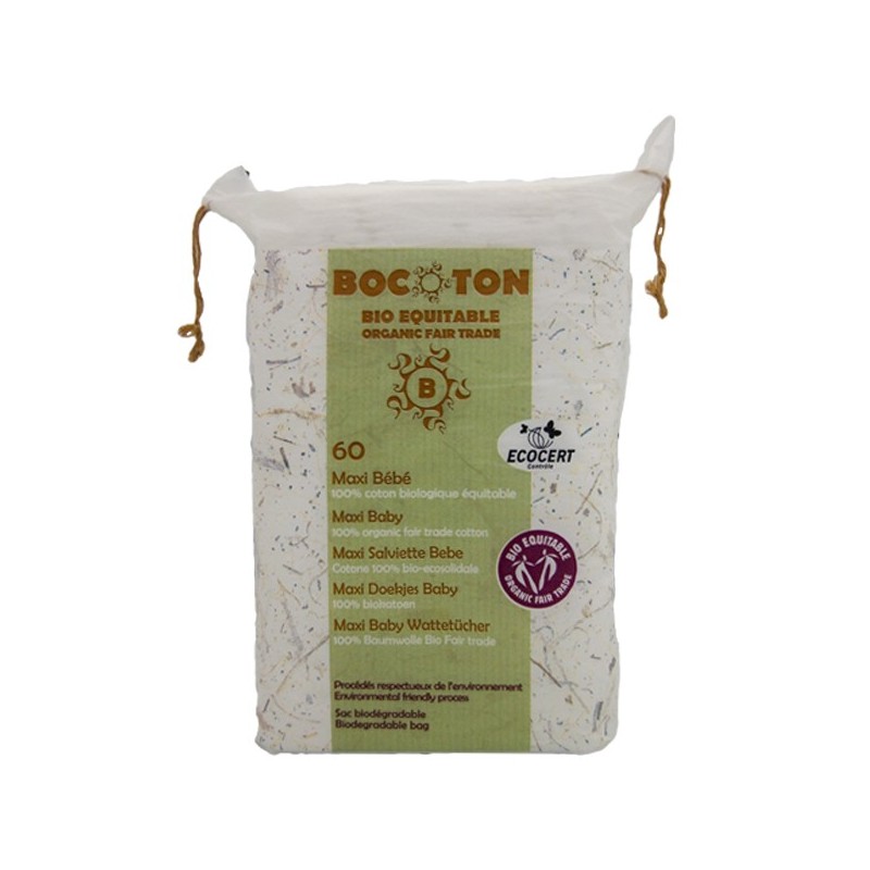 Ancien emballage - 60 Serviettes Maxi Bébé - 100% coton biologique équitable - Bocoton