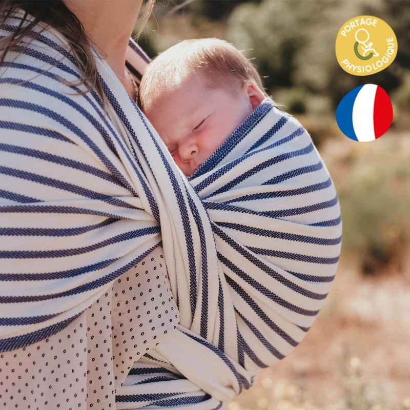 Écharpe de portage bébé en coton BIO - La Classique, rayée, Malo, 4.60m - NéoBulle